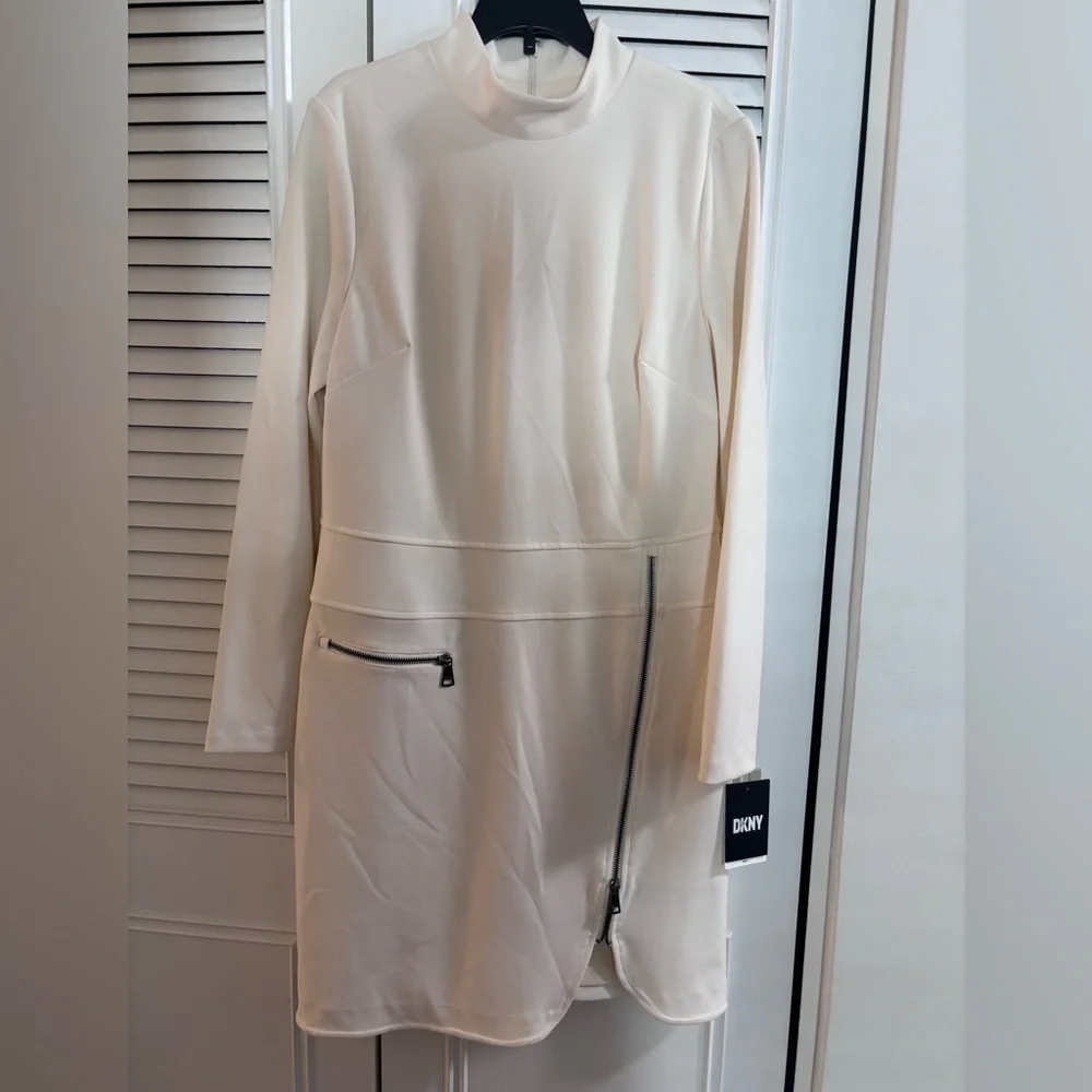DKNY-NWT Women's Zip-Detail Mock-Neck Long-Sleeve Dress-0270